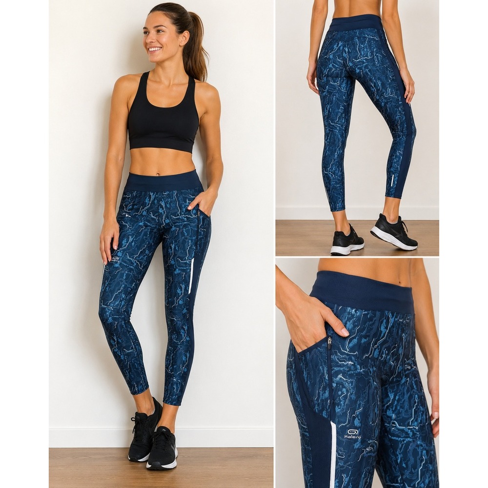 Kalenji Running Leggings Blue Circuit Board Print Athletic Tights Large